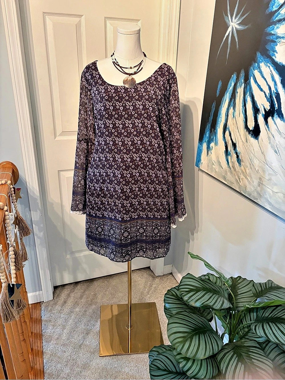 Xhiliration Floral Mini Dress in Purple Size XXL